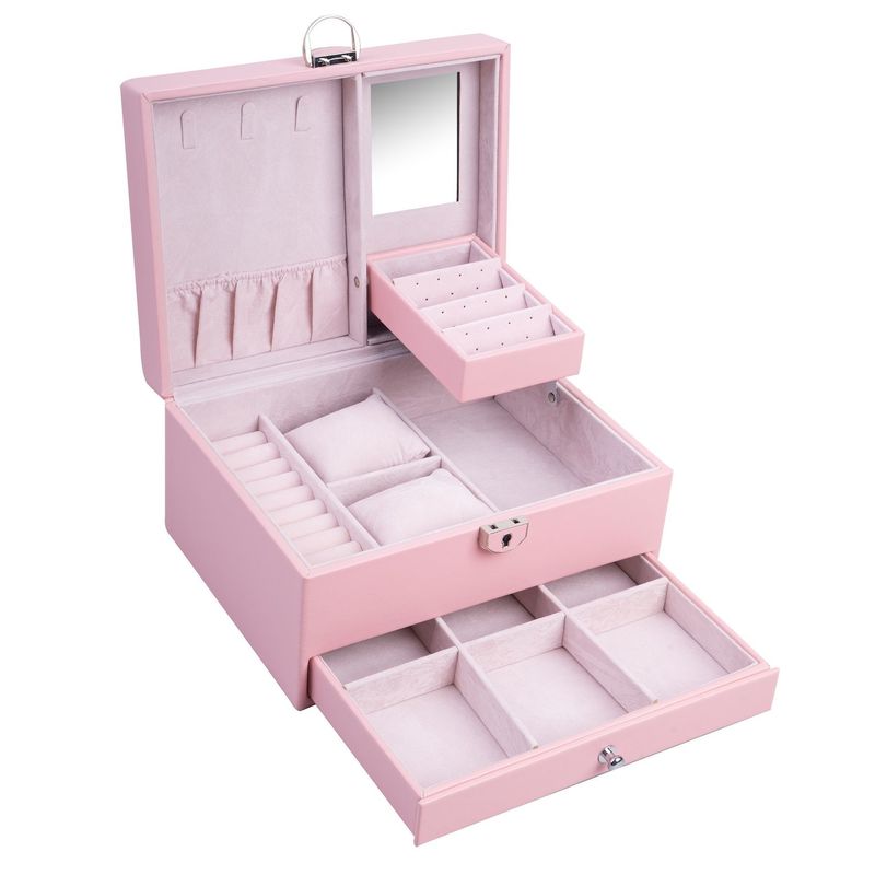 Viereckiges Luxus-Pink-Schwarzes Leder-Schmuck-Set/Ring/Ohrring/Halsband/Armband/Uhr-Speicher-Displaybox
