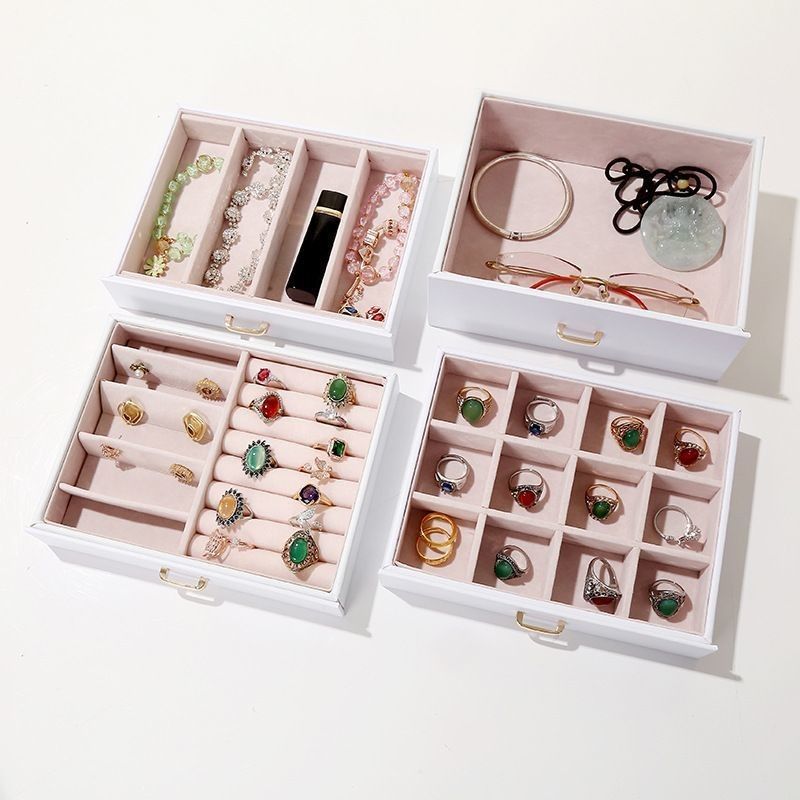 Viereckiges Luxus-Pink-Schwarzes Leder-Schmuck-Set/Ring/Ohrring/Halsband/Armband/Uhr-Speicher-Displaybox