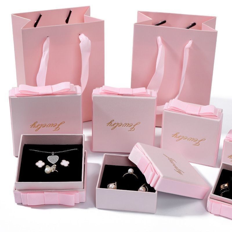 Rosa Schmuck Geschenkbox Öko-freundlich Warmstempel Luxus Papier Verpackungskiste