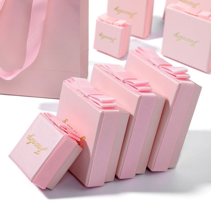 Rosa Schmuck Geschenkbox Öko-freundlich Warmstempel Luxus Papier Verpackungskiste