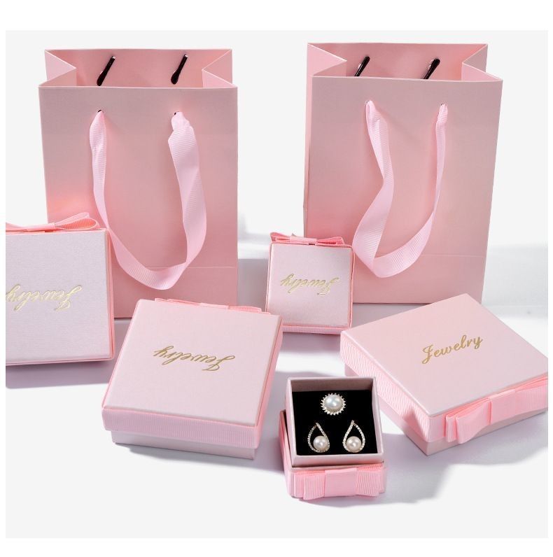Rosa Schmuck Geschenkbox Öko-freundlich Warmstempel Luxus Papier Verpackungskiste