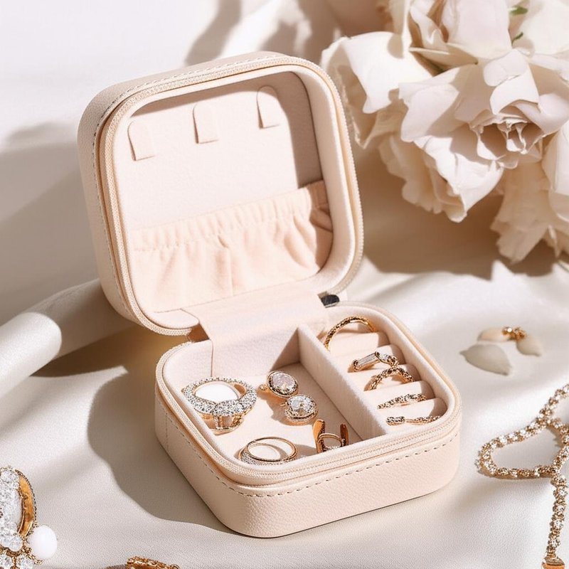 Portable Quadrat Mini Schmuck Reisetasche Ringe Ohrringe Halskette Hochzeitsfeier Geschenkbox